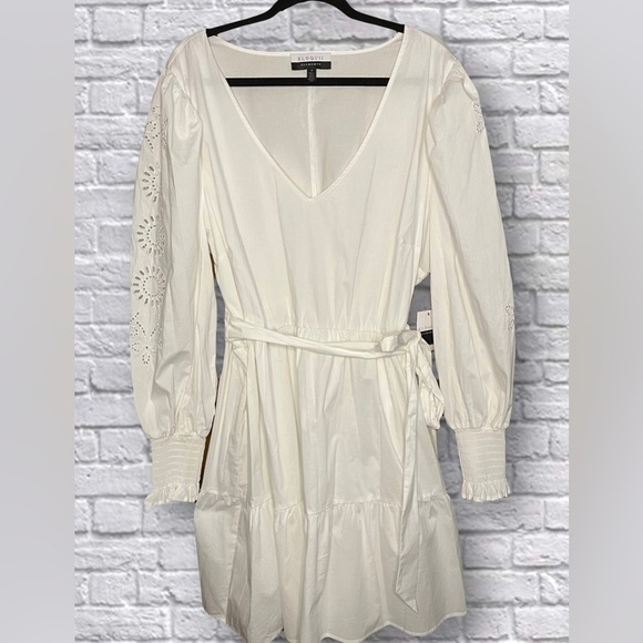 Eloquii Elements Women's Plus Tiered Dress with Embroidered Sleeves - Picture 2 of 4